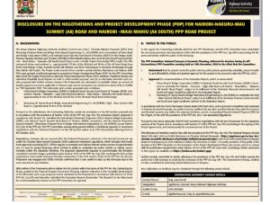 A Notice by KeNHA Clearing Split PPP Plan for Major Highways. PHOTO/ KeNHA 