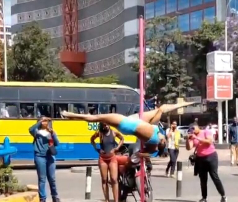 A collage photo of Geoffrey Mosiria and a lady captured stripping at the CBD Image/@Mosiria/X