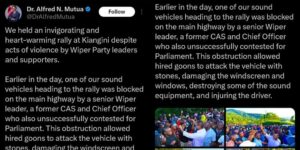 Kalonzo,Labour CS Alfred Mutua has accused Wiper party of causing chaos during his rally