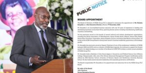 A photo collage of Muhoho Kenyatta and NCBA appointment notice. PHOTO/UGC/NCBA.