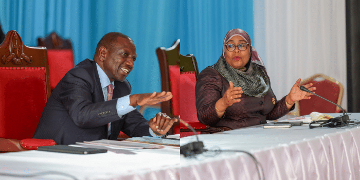 Kenyan President William Ruto and his counterpart Samia Suluhu. PHOTO/PCS.