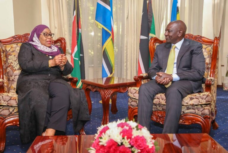 Presidents William Ruto and Samia Suluhu during a past meeting. PHOTO/PCS.