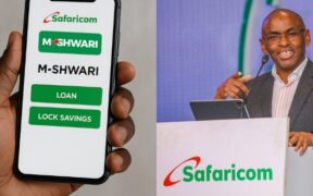 Safaricom CEO Peter Ndegwa and M-Shwari app. PHOTO