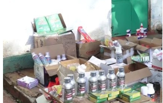Photo showing sample of fake pesticides being recovered in a major crackdown. PHOTO/K24