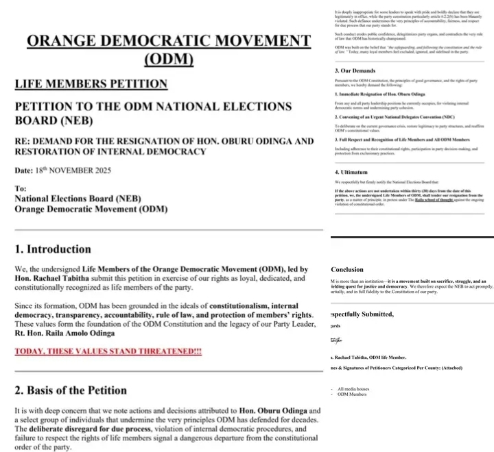 Petition notice seeking Oburu Odinga to resign as ODM chair. PHOTO/ File