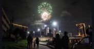 A family gathers along Wangari Mathai road to witness fireworks display at GTC in Nairobi to mark the New Year celebration on January 1,2025/ Star