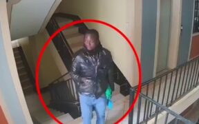 CCTV camera showing the delivery rider carrying a package at Maridian Apartment. PHOTO/CCTV Footage Screenshot