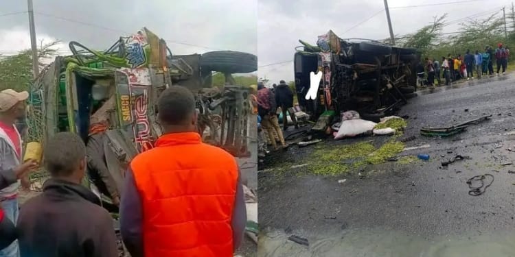 Several feared deas after a bus collided with a truck near Machako junction. PHOTO