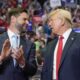 Former President Donald Trump and Republican vice presidential candidate Sen. J.D. Vance, R-Ohio, arrive a campaign rally on Saturday in Grand Rapids, Mich. Evan Vucci/A