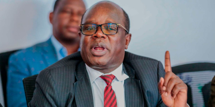 UASU Sec Gen Dr. Constantine Wasonga addressing media at past session. PHOTO/BD