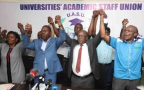 UASU leaders during a past press briefing. PHOTO/Wilbeforce Okwiri, The Standard.
