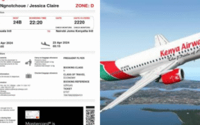 Collage of Kenya Airways flight and ticket. PHOTO/File