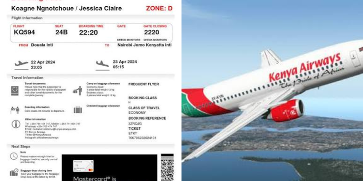 Collage of Kenya Airways flight and ticket. PHOTO/File