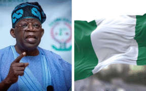 A Collage of Nigerian President Bola Ahmed Tinubu and A Nigerian Flag. PHOTO/ File