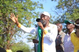 Leonard Wamuthende campaigning for Mbeere North MP seat during past political rally in Mbeere. PHOTO/Wamuthende X