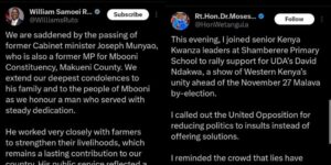 President William Ruto and National Assembly Speaker Moses Wetangula following the death of Mbooni MP John Munyao. PHOTO/Ruto X/Wetangula X.