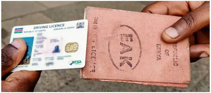 The Image Shows both the Old "red booklet" and the Newer Smart Driving License from the Republic of Kenya. PHOTO/ Online