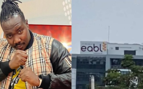 A Photo Collage of Former Citizen TV Journalist Willis Raburu and EABL Building in Nairobi. PHOTO/ File