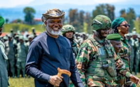 AFC/M23 Military Chief, Major General Sultani Makenga (pictured in the center with a cane), and the Head of the Political Wing, Cornell Nangaa in a Past Event. PHOTO/File