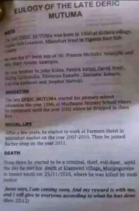 Deric Mutuma's euology circulating on social media 