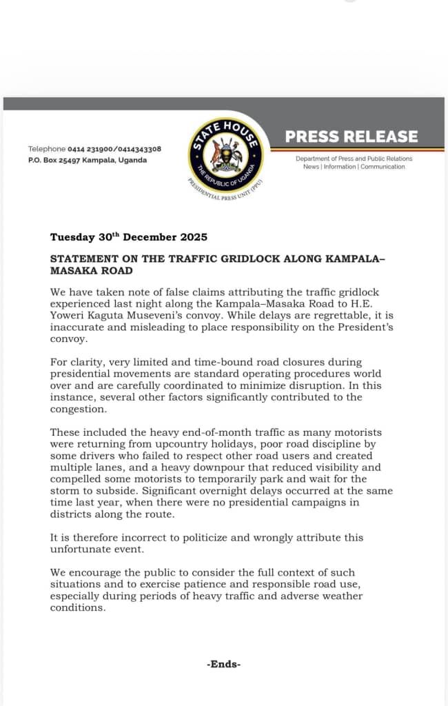 Uganda public notice following traffic jam along Kampala-Masaka road. PHOTO/MH X