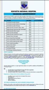 Kenyatta National Hospital vacancy notice. PHOTO/MyGov.