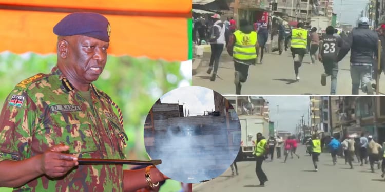 A photo collage of Police IG Douglas Kanja and the incidents at Kariobangi North PCEA Church on November 30, 2025.