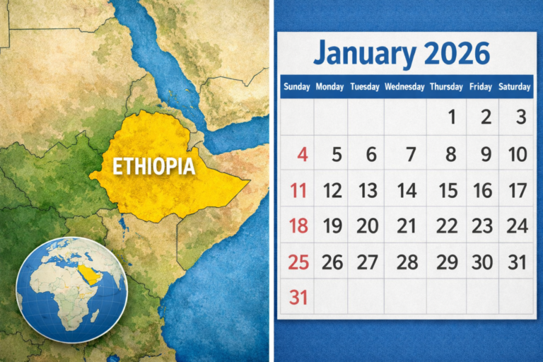 A photo collage of Ethiopia position on the map and a January 2026 calendar. PHOTO/ChatGpt.