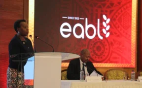 EABL MD and CEO Jane Karuku and Group Chairman Martin Oduor During the Release of Financial Results for EABL for the Year Ending 2023. PHOTO/ EABL