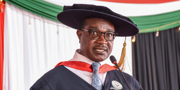 Education CS Julius Ogamba speaking during the 20th Graduation Ceremony of the Eldoret National Polytechnic in Uasin Gishu County on December 1, 2025. PHOTO/Ogamba X.