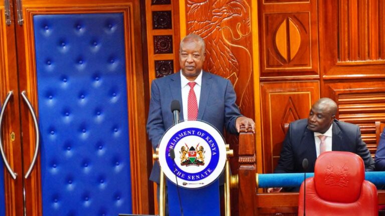 Governor Amos Nyaribo appears before the senate for his first hearing after the impeachment Photo/Senate Kenya