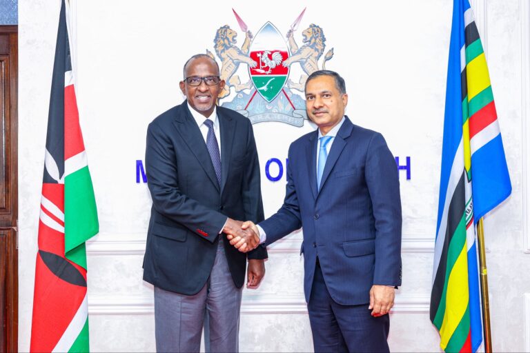 Health Cabinet Secretary Hon Aden Duale(left) with the High Commissioner of India to Kenya, Dr Adarsh Swaika, after a meeting in preparation for the WHO Traditional Medicine Global Summit. PHOTO/Ministry of Health/X