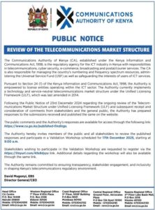 A Newsletter by the Communications Authority on Review of the Country’s Telecommunications Market Structure. PHOTO/ Communications Authority 
