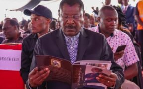 National Assembly Speaker Moses Wetangula joined mourners at Lumakanda Township Primary School in Lugari Constituency, Kakamega County, for the final journey of former Cabinet Minister Cyrus Jirongo. PHOTO/Wetangula X.