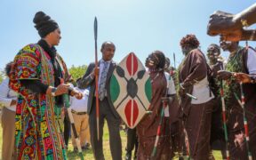 Governor Mutula Kilonzo Jr and PS for Culture, The Arts and Heritage Ummi Bashir during cultural day in Makueni county.