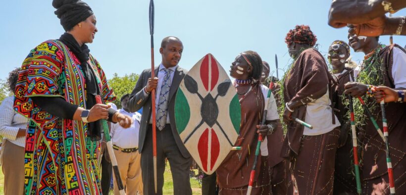 Governor Mutula Kilonzo Jr and PS for Culture, The Arts and Heritage Ummi Bashir during cultural day in Makueni county.