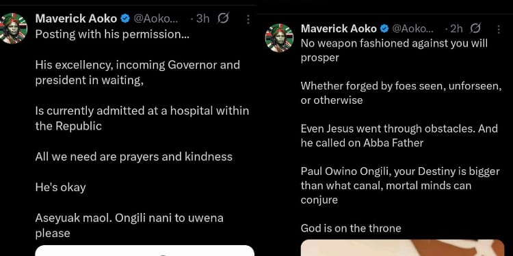 Maverick Aoko said Babu Owino has been admitted to a hospital in Nairobi.