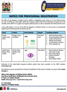 ORPP has provisionally regsitered USAP and PEC parties. PHOTO/MyGov