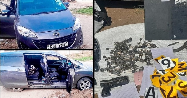 Suspects vehicle with false number plates nabbed by officers in Kiambu County. PHOTO/NPS Screenshot 