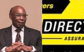 A photo collage of Royal Credit Limited Chairperson SK Macharia and Directline Assurance. PHOTO/Courtesy.