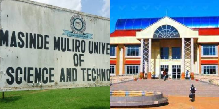 Collage of Masinde Muliro University sign board and structure. PHOTO/File