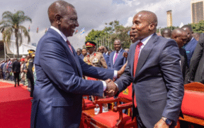 President William Ruto with Deputy President Kithure Kindiki during swearing in at KICC on November 1, 2024.[DPCS]