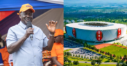 A photo collage of late Raila Odinga and Talanta Hela Stadium. PHOTO/UGC.