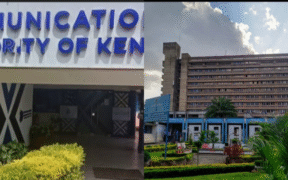 A collage photo of KNH and Communications Authority of Kenya headquarters in Nairobi