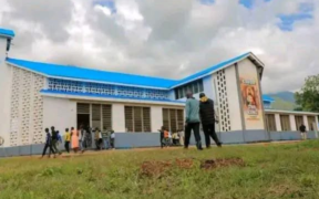 Chesongoch Catholic Church Parish Building with the Congregants Outside in Protest over Sold Parish Vehicle. PHOTO/ Propesa TV