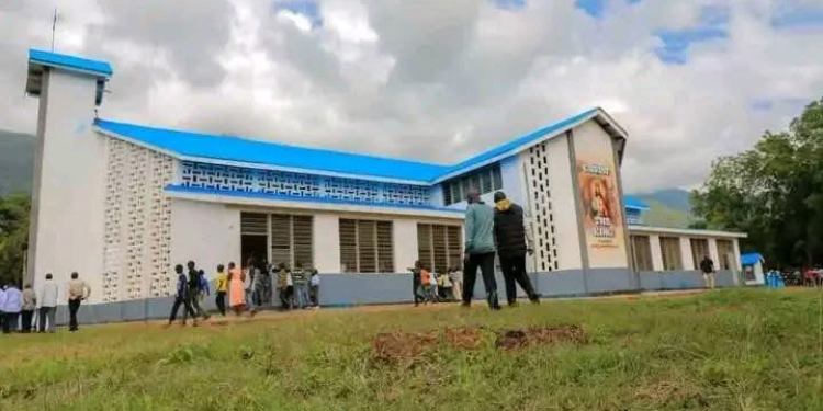 Chesongoch Catholic Church Parish Building with the Congregants Outside in Protest over Sold Parish Vehicle. PHOTO/ Propesa TV