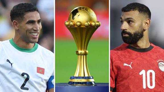 Collage of Hakimi, AFCON trophy and Mohamed Salah for representation. PHOTO/Courtesy