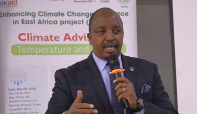 Kenya Met Boss Edward Muriuki speaking at past event. PHOTO/NA