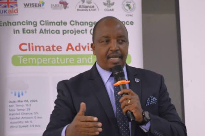 Kenya Met Boss Edward Muriuki speaking at past event. PHOTO/NA