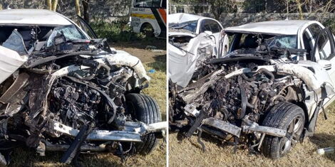 The Mercedes-Benz Wreckage of the Late Lugari MP Cyrus Jirongo who Succumbed in a Road Accident Along Nairobi-Nakuru Highway. PHOTO/ Kenyans.